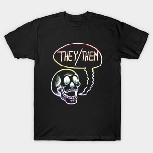 LGBTQIA+ Rainbow Pride Flag They Them Pronouns Skull T-Shirt